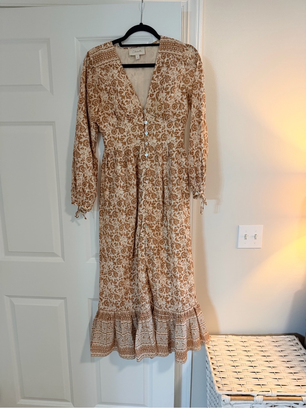 Cleobella Cream and Tan Floral Long-Sleeve Maxi Dress - Picture 4 of 6